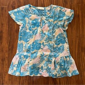 ModCloth Blue Floral Ruffle Sheer Blouse size small